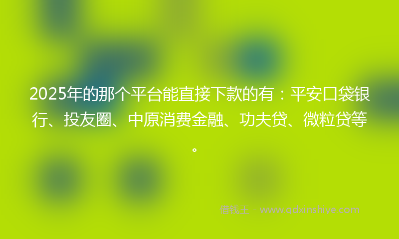 2025年的那个平台能直接下款的有：平安口袋银行、投友圈、中原消费金融、功夫贷、微粒贷等。