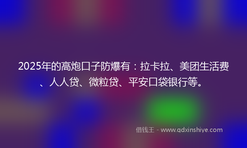 2025年的高炮口子防爆有：拉卡拉、美团生活费、人人贷、微粒贷、平安口袋银行等。