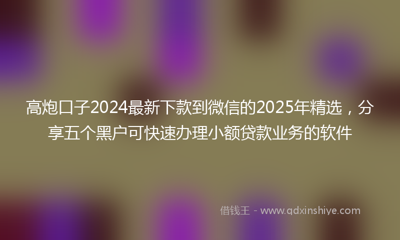 高炮口子2024最新下款到微信的2025年精选，分享五个黑户可快速办理小额贷款业务的软件