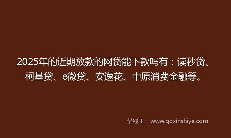 2025年的近期放款的网贷能下款吗有：读秒贷、柯基贷、e微贷、安逸花、中原消费金融等。
