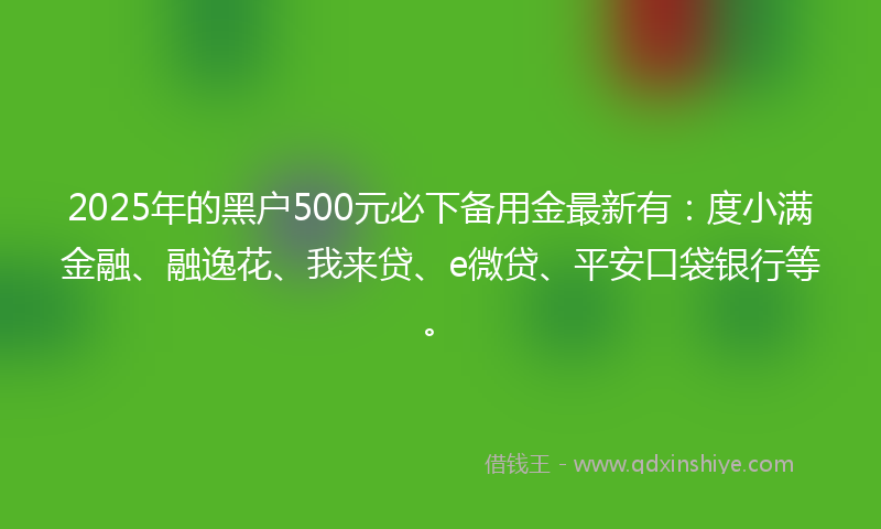 2025年的黑户500元必下备用金最新有：度小满金融、融逸花、我来贷、e微贷、平安口袋银行等。