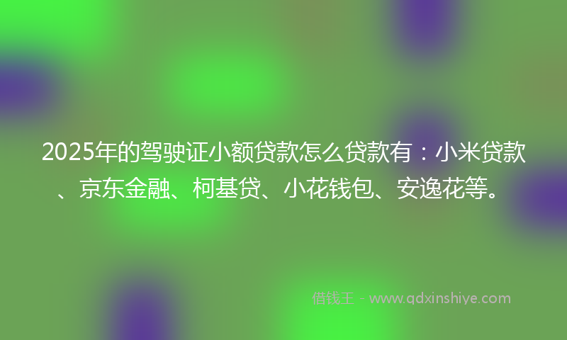 2025年的驾驶证小额贷款怎么贷款有：小米贷款、京东金融、柯基贷、小花钱包、安逸花等。