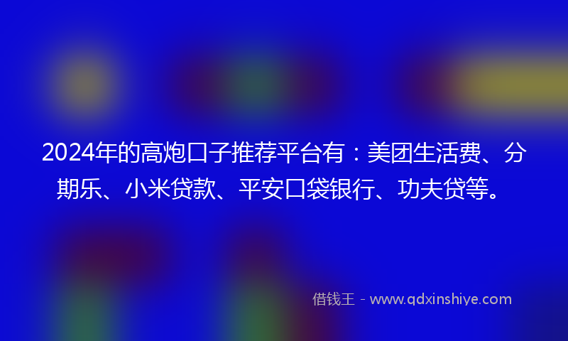 2024年的高炮口子推荐平台有：美团生活费、分期乐、小米贷款、平安口袋银行、功夫贷等。