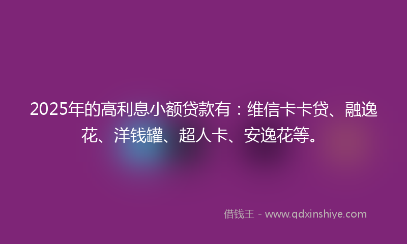 2025年的高利息小额贷款有：维信卡卡贷、融逸花、洋钱罐、超人卡、安逸花等。
