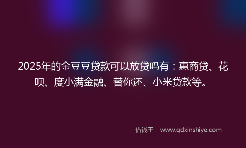 2025年的金豆豆贷款可以放贷吗有：惠商贷、花呗、度小满金融、替你还、小米贷款等。