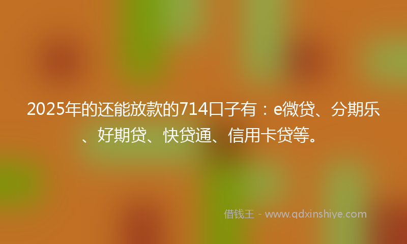 2025年的还能放款的714口子有：e微贷、分期乐、好期贷、快贷通、信用卡贷等。