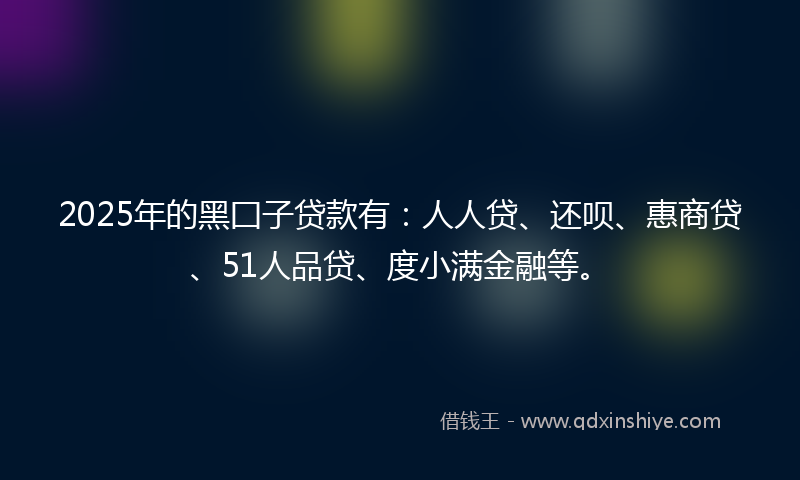 2025年的黑囗子贷款有：人人贷、还呗、惠商贷、51人品贷、度小满金融等。
