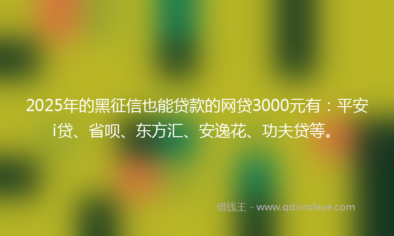 2025年的黑征信也能贷款的网贷3000元有：平安i贷、省呗、东方汇、安逸花、功夫贷等。