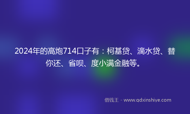 2024年的高炮714口子有：柯基贷、滴水贷、替你还、省呗、度小满金融等。