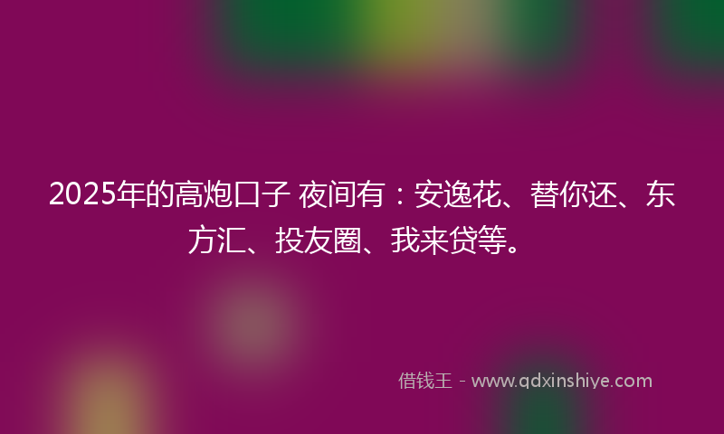 2025年的高炮口子 夜间有：安逸花、替你还、东方汇、投友圈、我来贷等。