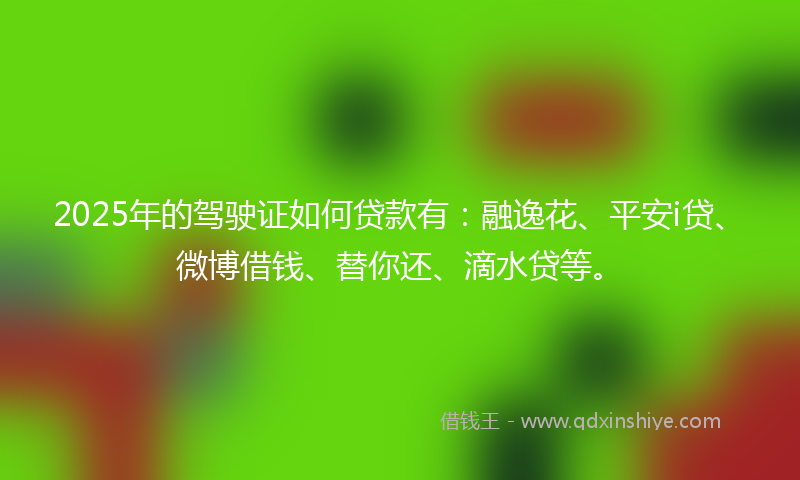 2025年的驾驶证如何贷款有：融逸花、平安i贷、微博借钱、替你还、滴水贷等。