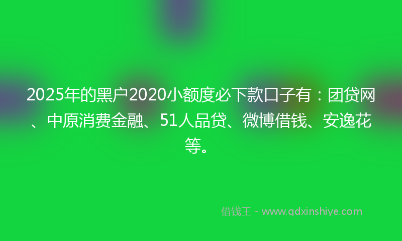 2025年的黑户2020小额度必下款口子有：团贷网、中原消费金融、51人品贷、微博借钱、安逸花等。
