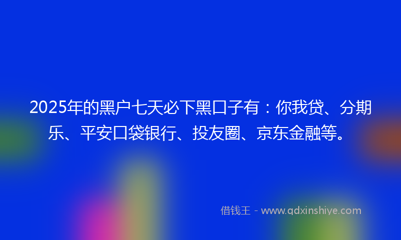 2025年的黑户七天必下黑口子有：你我贷、分期乐、平安口袋银行、投友圈、京东金融等。