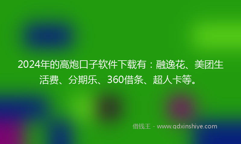 2024年的高炮口子软件下载有：融逸花、美团生活费、分期乐、360借条、超人卡等。