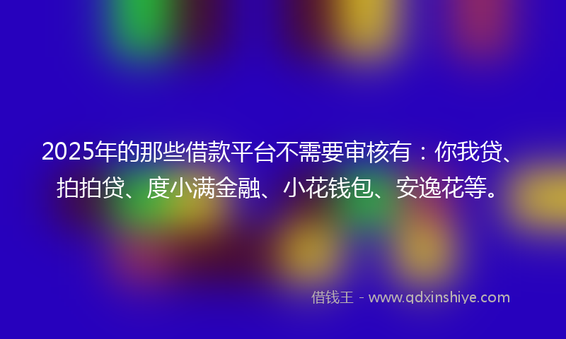 2025年的那些借款平台不需要审核有：你我贷、拍拍贷、度小满金融、小花钱包、安逸花等。