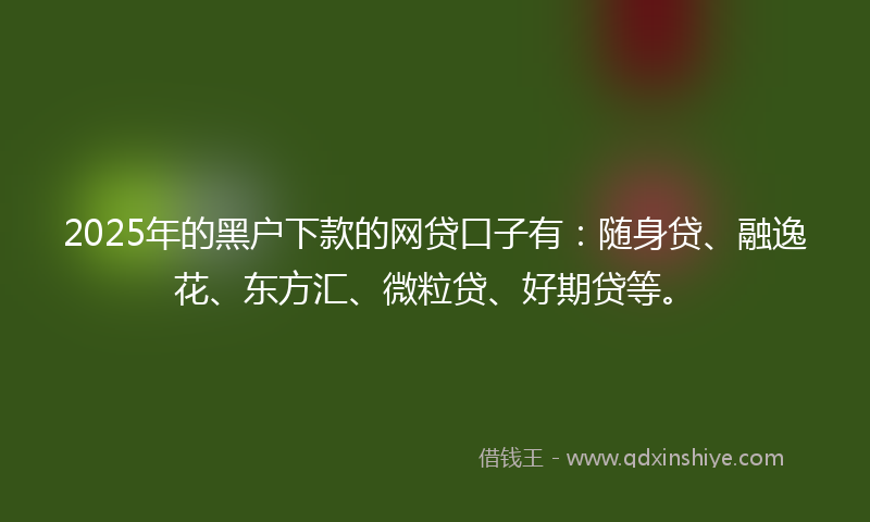 2025年的黑户下款的网贷口子有：随身贷、融逸花、东方汇、微粒贷、好期贷等。