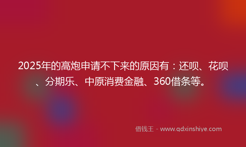 2025年的高炮申请不下来的原因有：还呗、花呗、分期乐、中原消费金融、360借条等。