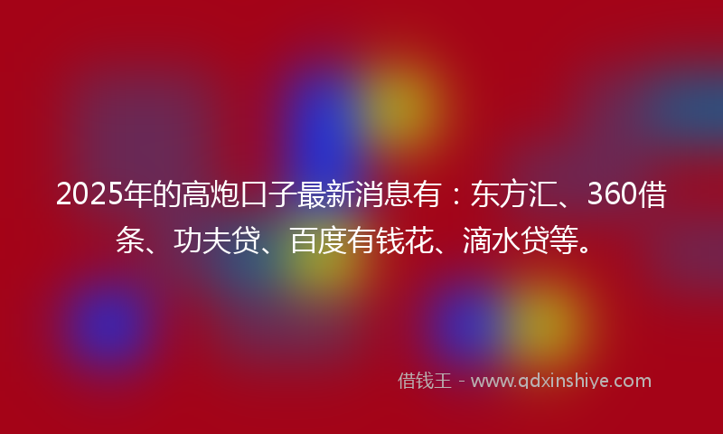 2025年的高炮口子最新消息有：东方汇、360借条、功夫贷、百度有钱花、滴水贷等。