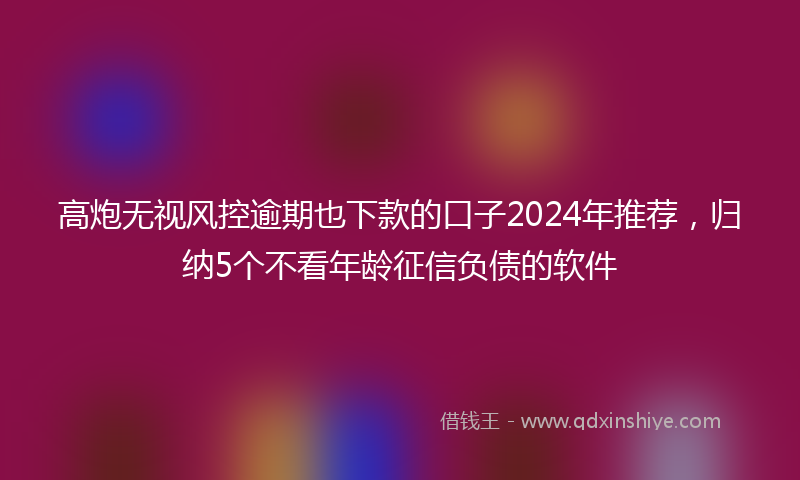高炮无视风控逾期也下款的口子2024年推荐，归纳5个不看年龄征信负债的软件