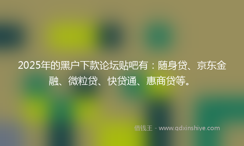 2025年的黑户下款论坛贴吧有：随身贷、京东金融、微粒贷、快贷通、惠商贷等。