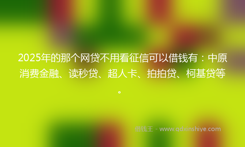 2025年的那个网贷不用看征信可以借钱有：中原消费金融、读秒贷、超人卡、拍拍贷、柯基贷等。