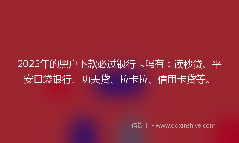 2025年的黑户下款必过银行卡吗有：读秒贷、平安口袋银行、功夫贷、拉卡拉、信用卡贷等。