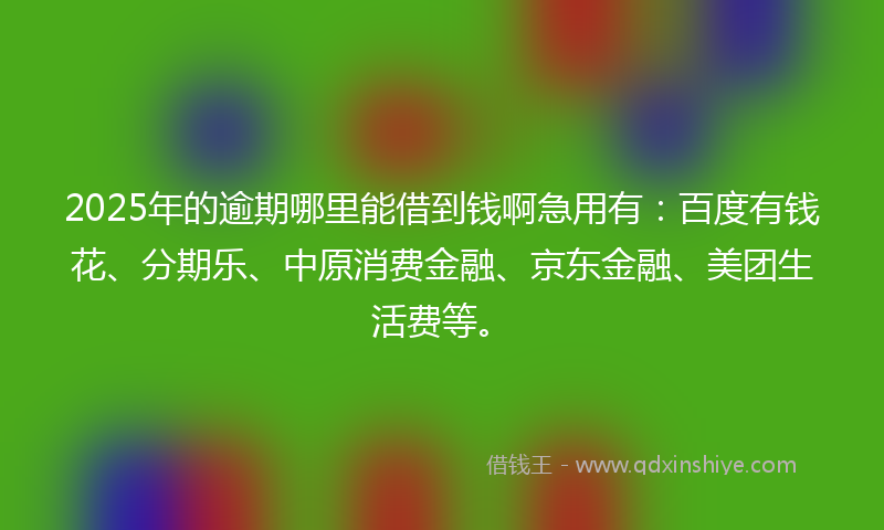 2025年的逾期哪里能借到钱啊急用有：百度有钱花、分期乐、中原消费金融、京东金融、美团生活费等。