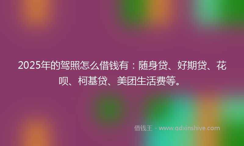 2025年的驾照怎么借钱有：随身贷、好期贷、花呗、柯基贷、美团生活费等。
