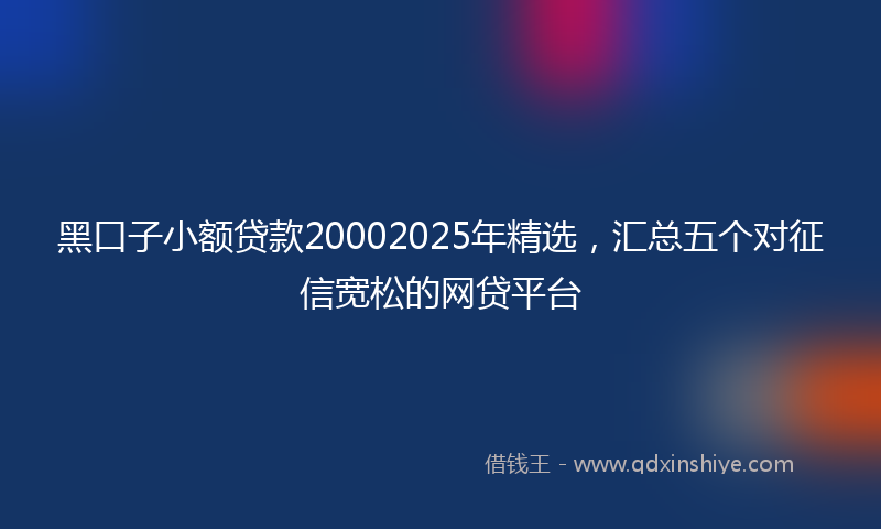 黑口子小额贷款20002025年精选，汇总五个对征信宽松的网贷平台