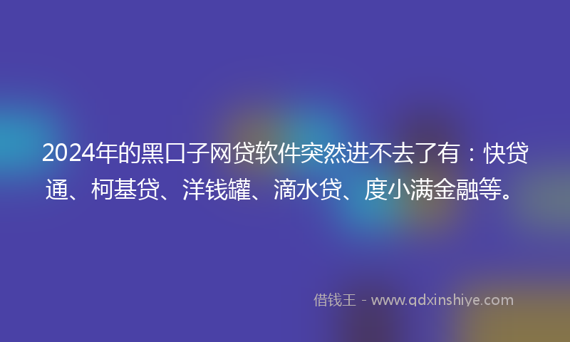 2024年的黑口子网贷软件突然进不去了有：快贷通、柯基贷、洋钱罐、滴水贷、度小满金融等。