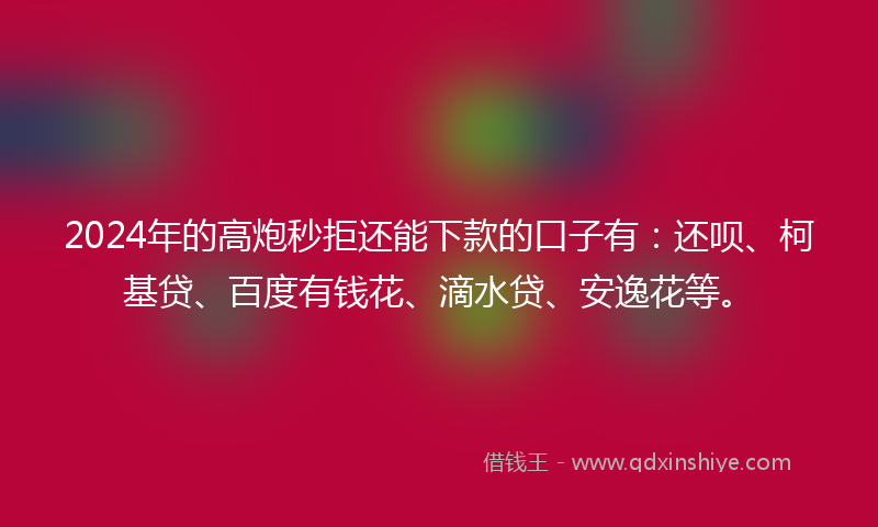 2024年的高炮秒拒还能下款的口子有：还呗、柯基贷、百度有钱花、滴水贷、安逸花等。