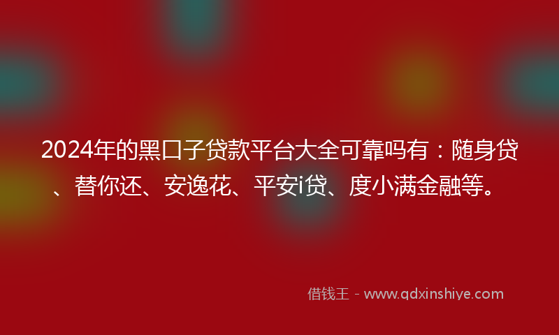 2024年的黑口子贷款平台大全可靠吗有：随身贷、替你还、安逸花、平安i贷、度小满金融等。