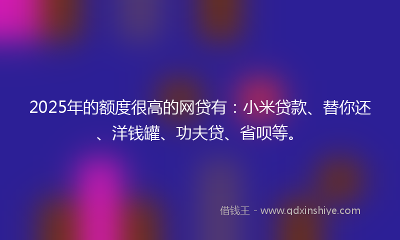 2025年的额度很高的网贷有：小米贷款、替你还、洋钱罐、功夫贷、省呗等。