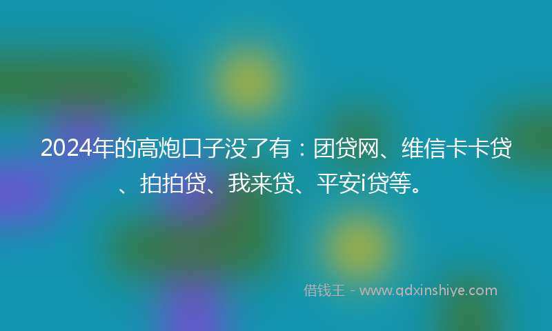 2024年的高炮口子没了有：团贷网、维信卡卡贷、拍拍贷、我来贷、平安i贷等。