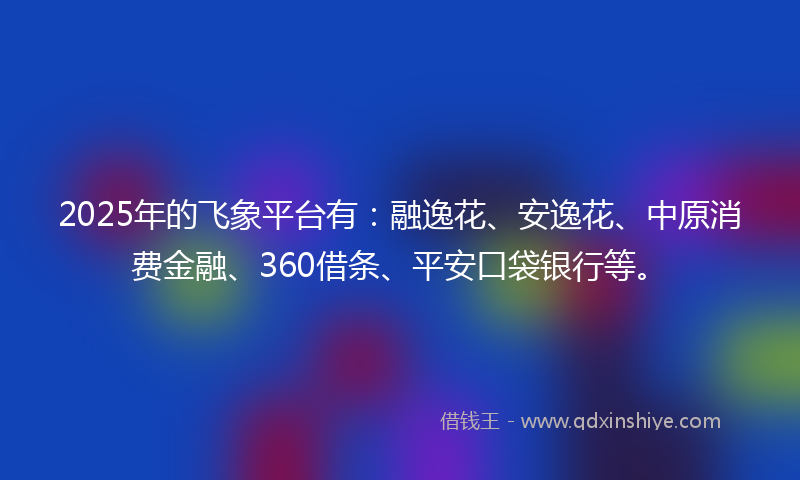 2025年的飞象平台有：融逸花、安逸花、中原消费金融、360借条、平安口袋银行等。