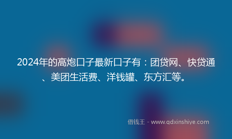 2024年的高炮口子最新口子有：团贷网、快贷通、美团生活费、洋钱罐、东方汇等。