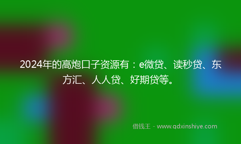 2024年的高炮口子资源有：e微贷、读秒贷、东方汇、人人贷、好期贷等。