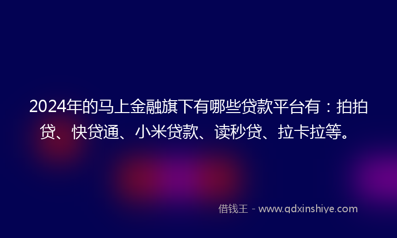 2024年的马上金融旗下有哪些贷款平台有：拍拍贷、快贷通、小米贷款、读秒贷、拉卡拉等。