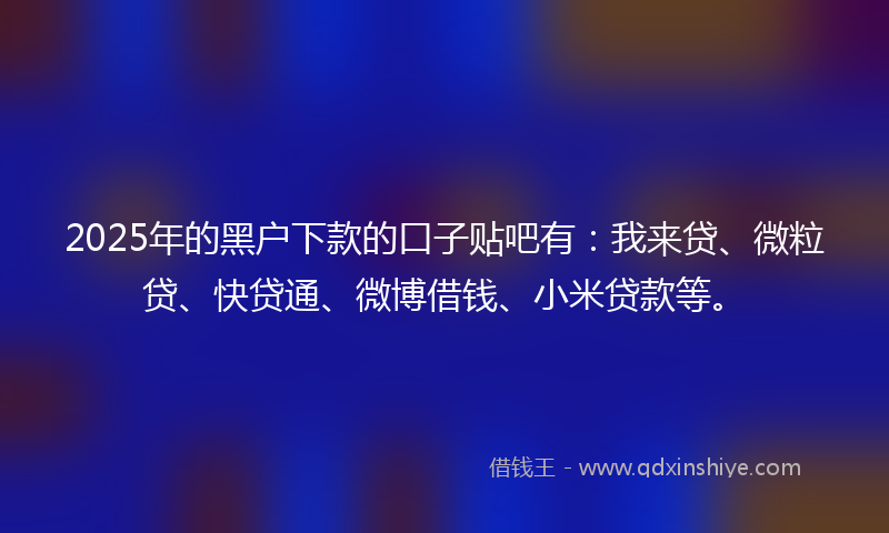 2025年的黑户下款的口子贴吧有:我来贷、微粒贷、快贷通、微博借钱、小米贷款等。