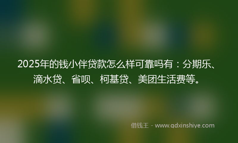 2025年的钱小伴贷款怎么样可靠吗有：分期乐、滴水贷、省呗、柯基贷、美团生活费等。