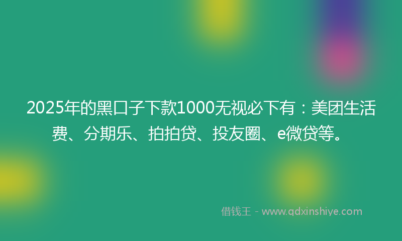2025年的黑口子下款1000无视必下有：美团生活费、分期乐、拍拍贷、投友圈、e微贷等。