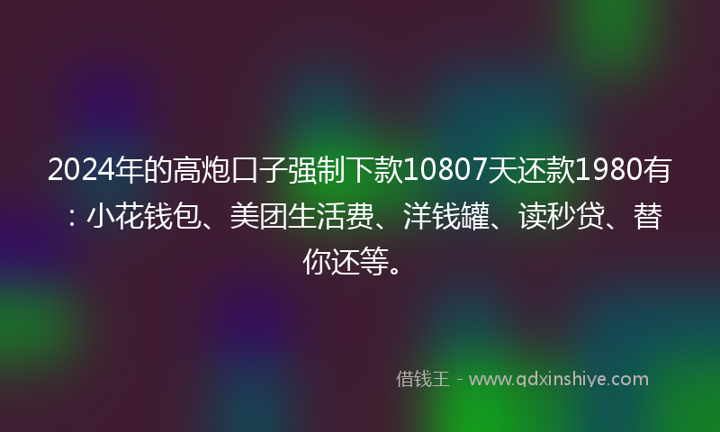 2024年的高炮口子强制下款10807天还款1980有：小花钱包、美团生活费、洋钱罐、读秒贷、替你还等。