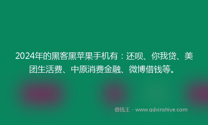 2024年的黑客黑苹果手机有：还呗、你我贷、美团生活费、中原消费金融、微博借钱等。