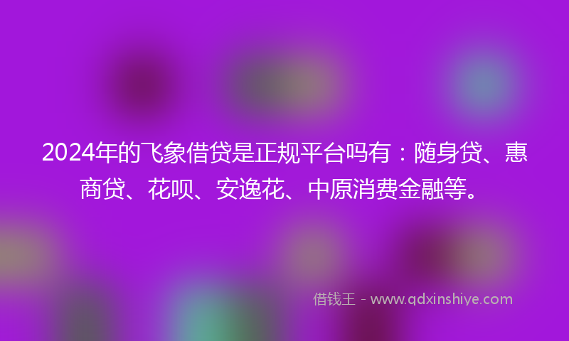 2024年的飞象借贷是正规平台吗有：随身贷、惠商贷、花呗、安逸花、中原消费金融等。