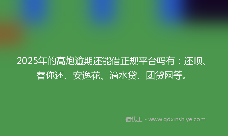 2025年的高炮逾期还能借正规平台吗有：还呗、替你还、安逸花、滴水贷、团贷网等。