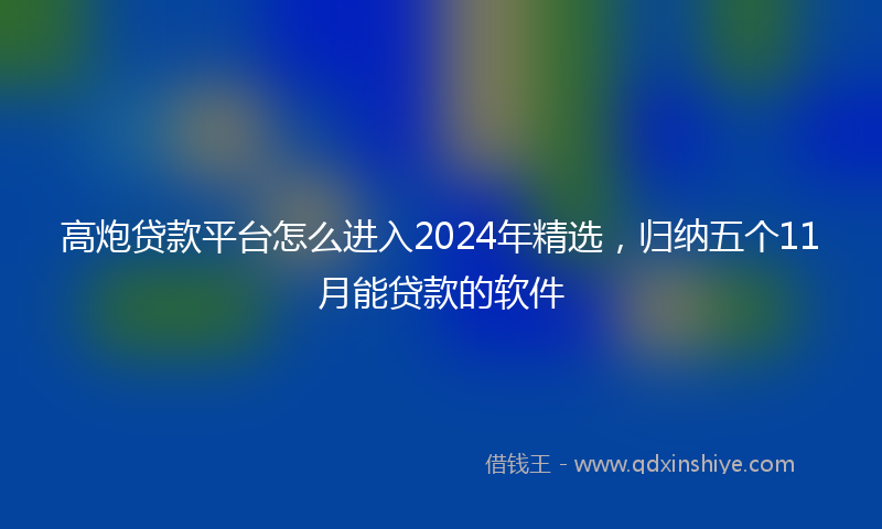 高炮贷款平台怎么进入2024年精选，归纳五个11月能贷款的软件