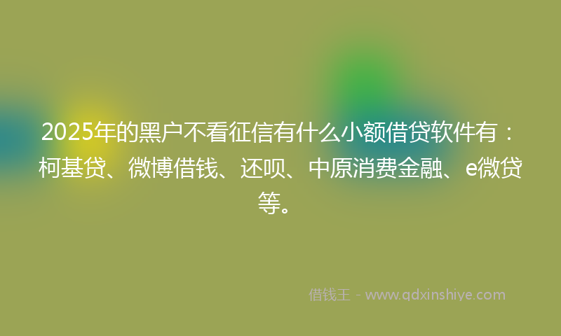 2025年的黑户不看征信有什么小额借贷软件有：柯基贷、微博借钱、还呗、中原消费金融、e微贷等。