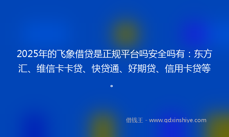 2025年的飞象借贷是正规平台吗安全吗有：东方汇、维信卡卡贷、快贷通、好期贷、信用卡贷等。