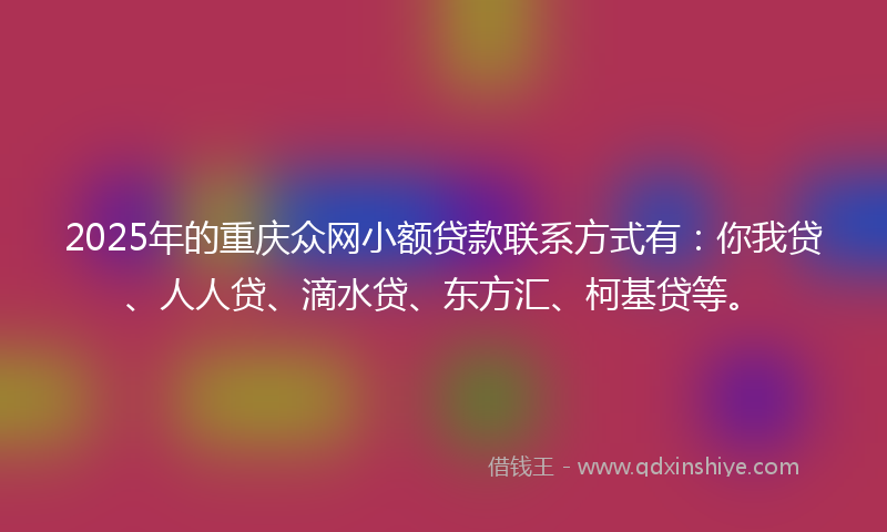 2025年的重庆众网小额贷款联系方式有：你我贷、人人贷、滴水贷、东方汇、柯基贷等。