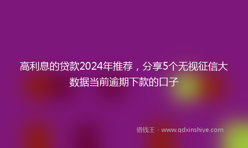高利息的贷款2024年推荐，分享5个无视征信大数据当前逾期下款的口子